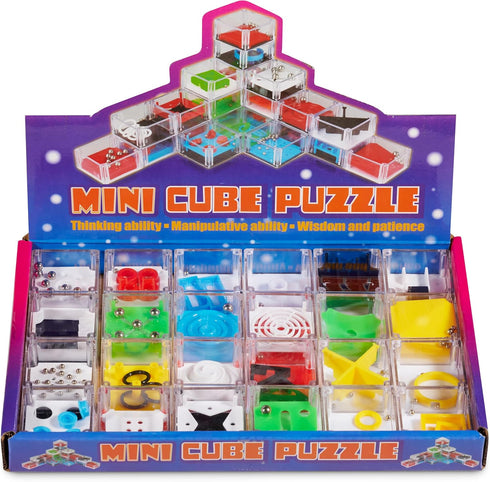 Bedwina Mini Cube Puzzle Box Set - 24 Pack 1.5 Inch 3D Brain Teaser Maze Ball Toy Puzzles for Kids, Teens, Adults