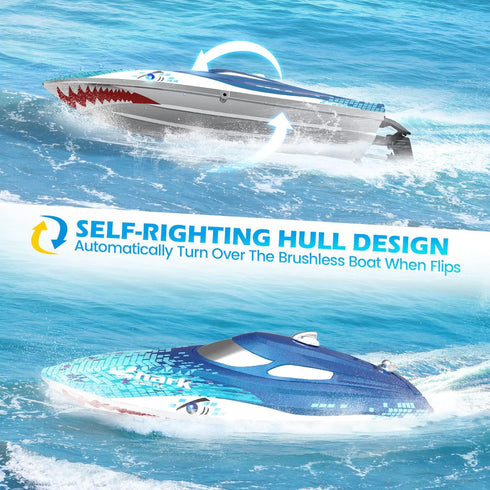20+ 2.4GHz DEERC High-Speed RC Boat for Kids & Adults, MPH Full Proportional Remote Control Shark Boat with LED Lights