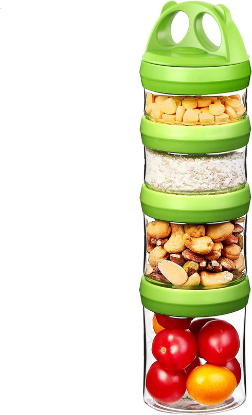 SELEWARE Portable Stackable Food Storage Containers, 4 Piece Jars 31oz, Twist Lock System, Airtight Leak-proof Green
