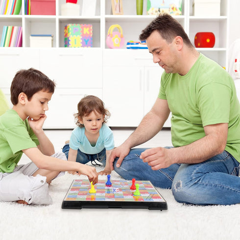 Set (9.75 Inches) KIDAMI Magnetic Snakes and Ladders Game with Storage Box, Folding Design and Light-Weight, Gift