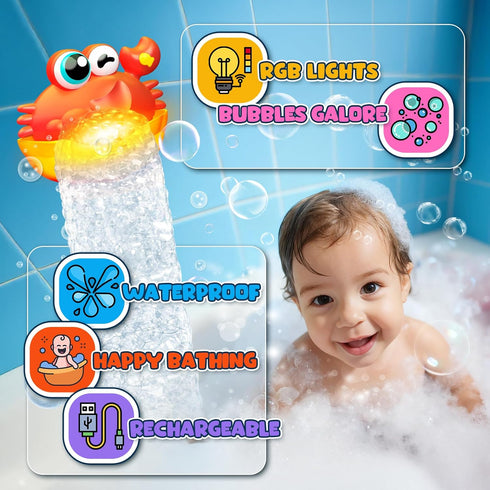 Toyjolka 1-3,Light 1-3 2-4 3-5 Bath Toys for Kids Ages Up Baby Bath Toys Crab Bubble Maker with Colourful Light Toddler
