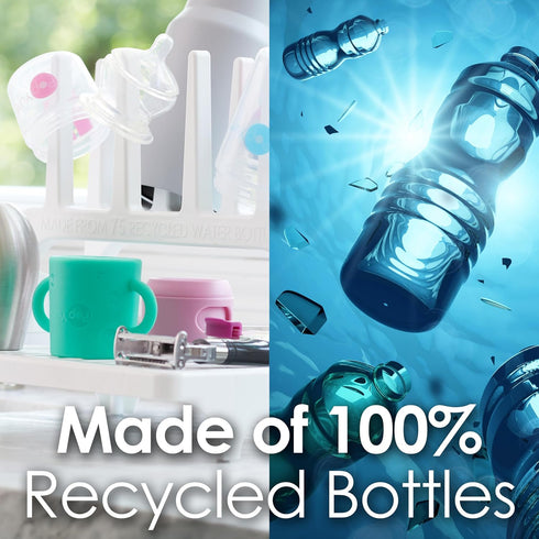 100% countertop PopYum Glacier White Space Saving Drying Rack from Recycled Bottles, for Baby Bottles, Plastic Bags