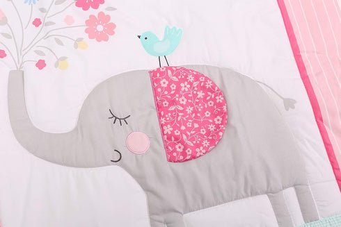 JAHbaby 3 Set Set PCs Pink Embroidery Elephant Nursery Crib Bedding Quilt Fitted Sheet Skirt Baby Girl Elephant Themed