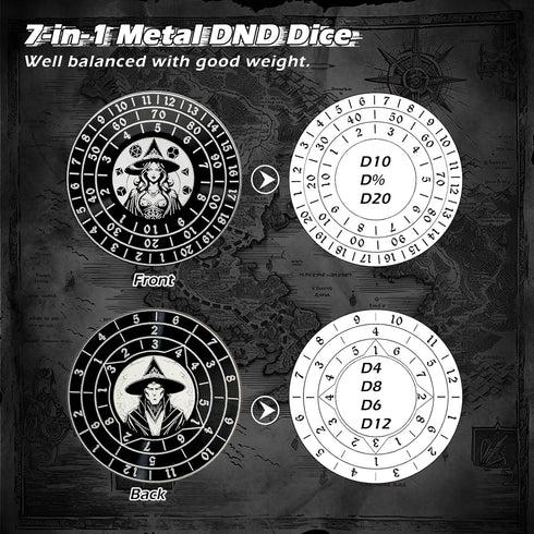 Fidget Spinner Dice 7-in-1 Metal D&D Dice Set with Built-in D4, D6, D8, D10, D%, D12, D20, Unique Spinner