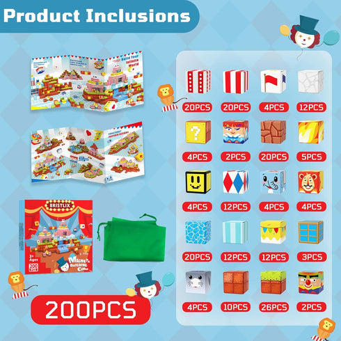 BRISTLIX 200 3+, PCS Magnetic Blocks Magnetic Building Blocks, Magnet Toys for Kids Multicolor STEM Learning Toys
