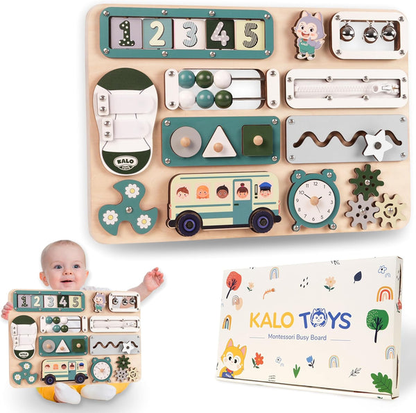 KALOTOYS Large Montessori Busy Board for Baby & Toddlers 1-3 17-Inch Wooden