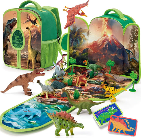 COCO&Friends Dinosaur Toys for Kids 3-5 - Portable Dinosaur Backpack Play Set