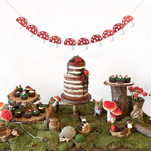 Agkvw Mushroom Garland - Red Glitter Mushroom Banner, Woodland Party Decor, Mushroom Theme Birthday Decorations, Fairy