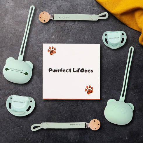 Purrfect Lil'Ones Pacifier & Accessories Set, Silicone Pacifier, Clip & Case, Safe & Clean, BPA-Free