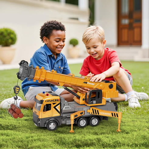 BLUEYAK 3 4 5 6 7 Set 29IN Kids Toys for Years Old Boys, Die-cast Construction Toys w/Lights & Sounds, Crane Arm Alloy