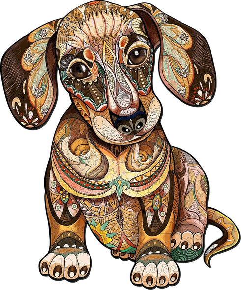 KAAYEE Wooden Jigsaw Puzzles - Dachshund Unique Shape Advanced Animal Puzzle, Best Gift for Family, 200pcs