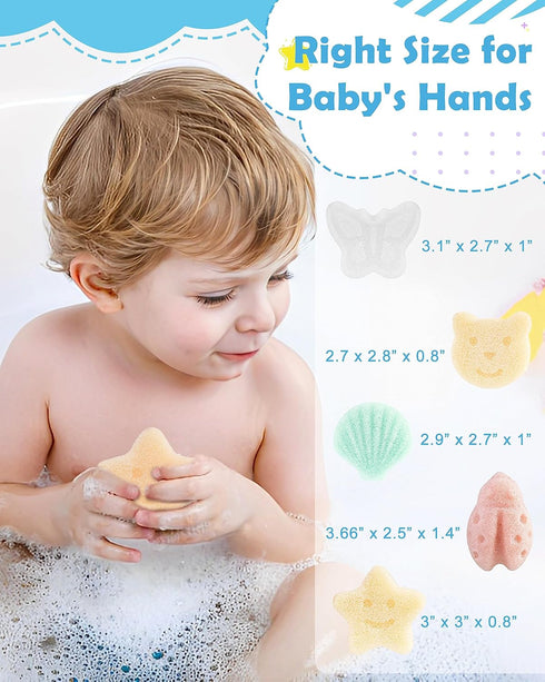 Konjac Baby Sponge for Bathing, 5Pcs Natural Cute Shapes, Plant-Based, Extra Soft Bath Sponges for Infants