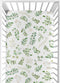 Sweet Jojo Designs Floral Leaf Girl Fitted Crib Sheet, Baby or Toddler Bed Nursery, Green and White Boho Watercolor