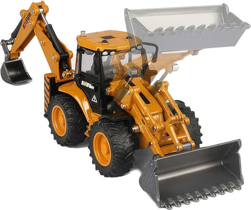 1:50 Gemini&Genius Backhoe Loader Toy for Kids, Heavy Duty Wheeled Excavator Loader Construction Vehicle Toys Scale