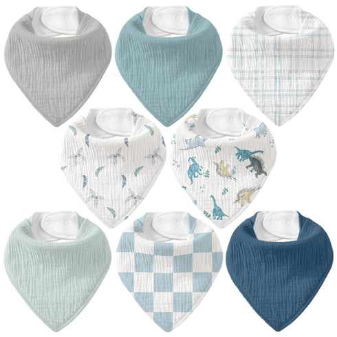 Muslin Baby Bibs 8 Pack, Baby Bandana Drool Bib for Drooling and
