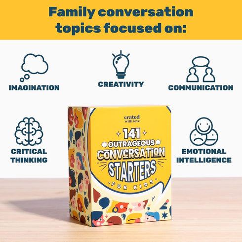 Crated with Love - 141 Outrageous Conversation Starters for Kids, Travel Games Card Deck for Family Topics