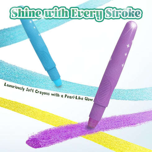 24 Colors Rainbow Sparkle Metallic Watercolor Gel Crayons, Glitter Twistable Crayons for Toddlers, Non-Toxic, Hands