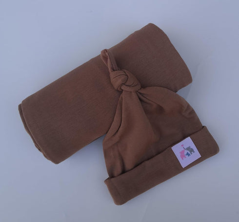 valsonix Set Swaddle Blanket and Hat for Newborn (Coffee)