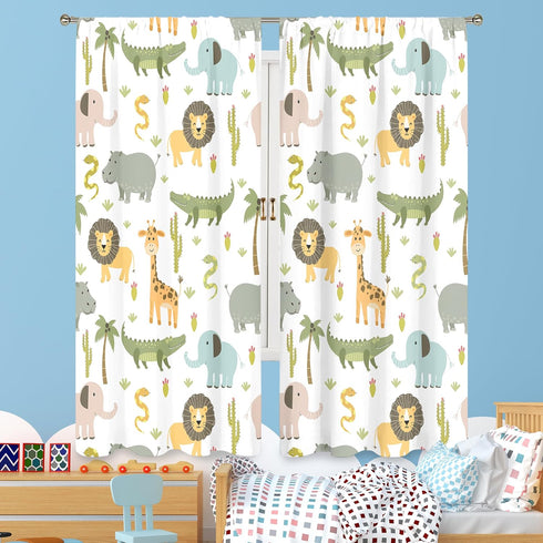 42W 63H Inch MESHELLY Kids Safari Curtains X Rod Pocket Cute Cartoon Animals Baby Boy Nursery Bedroom Decor Woodland