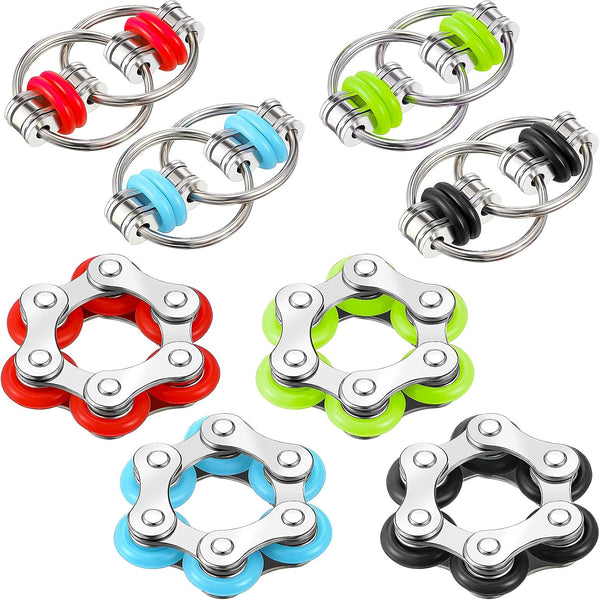 Hicarer 8 Pieces Fidget Toys Set, 4 Flippy Roller Chains and 4 Six Roller Bike Chains for Adults and Teenagers (Red,