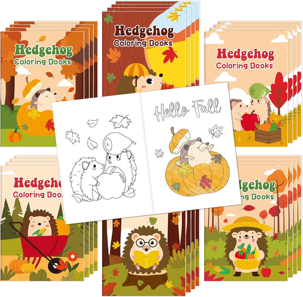 JAPBOR Fall Hedgehog Coloring Books - 24PCS Mini Autumn Thanksgiving Color Book