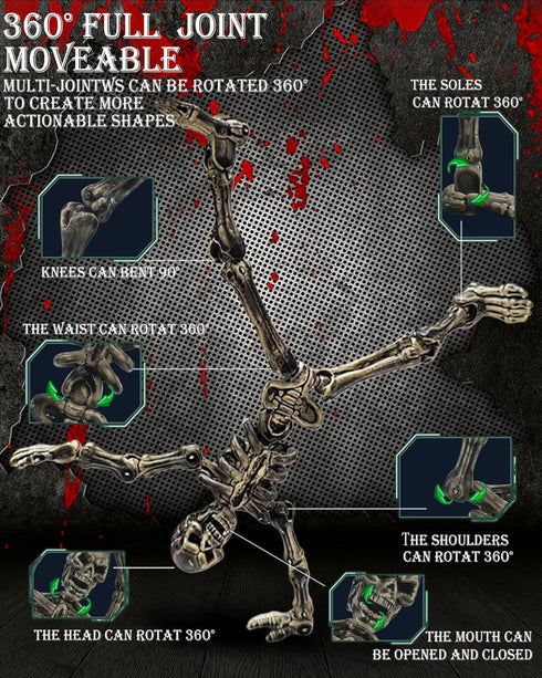 MIKILOWUHA T13 6 Pack, Glow in The Dark Skeleton Action Figures DIY Movable Joints Posable Bones, Unfinished Skull Kit