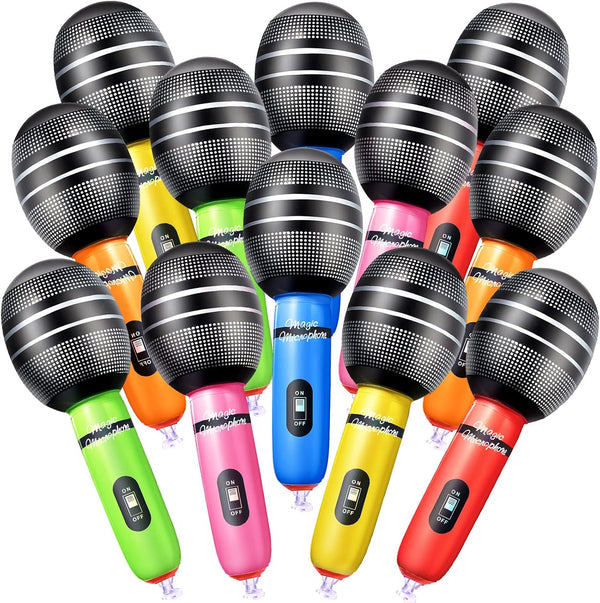Sumind 30 Pcs Inflatable Microphones 9.4 Inch Blow up Plastic Fake Microphone Props