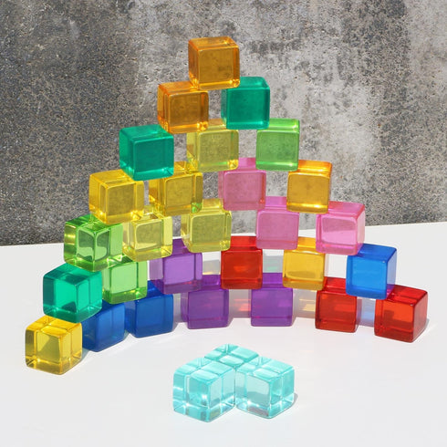 Rainbow Acrylic Gem Cubes - 10-Pcs Educational Sensory Training Crystal Toys for Children, Learn Color and Stacking