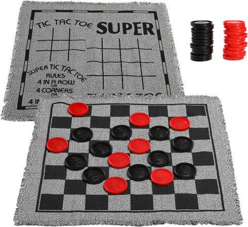 Yarlung Giant Checkers Set, 3 in 1 Jumbo Tic Tac Toe Game with Reversible Rug for Family Camping Lawn Games