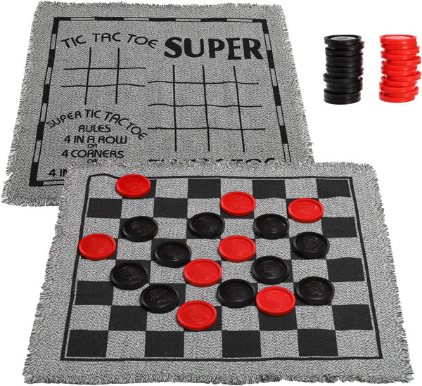 Yarlung Giant Checkers Set, 3 in 1 Jumbo Tic Tac Toe Game with Reversible Rug for Family Camping Lawn Games