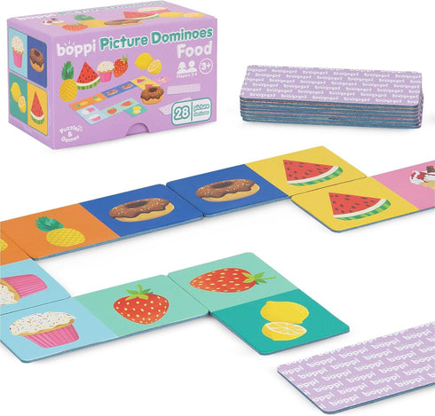 boppi Dominoes Set Picture Game for Toddlers - Colourful Food Themed Montessori/STEM