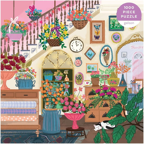Galison Joy Laforme Flower Shop 500 Piece Unique House Shaped Puzzle with Springtime Artwork