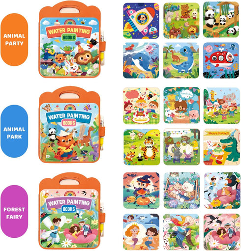BlivEclat 3 Pack 3-6, Set Reusable Water Painting Books for Toddlers Ages Magic Water Color Paint Books with Pens Water