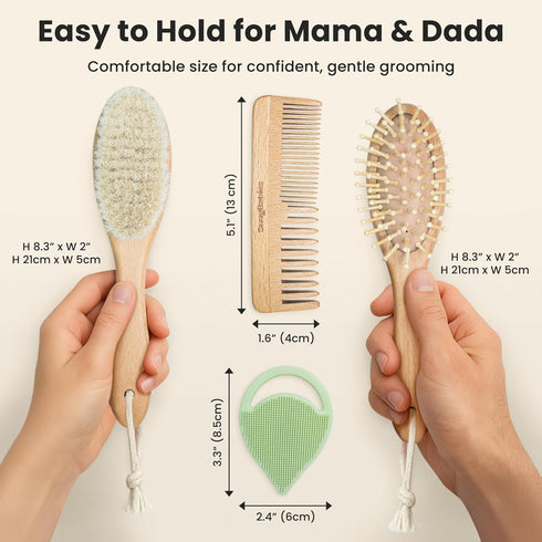 Set 7-Pack Set Baby Hair Brush & Comb for Newborns - Gentle Goat-Hair & Bamboo Bristle Hairbrushes with Easy Grip