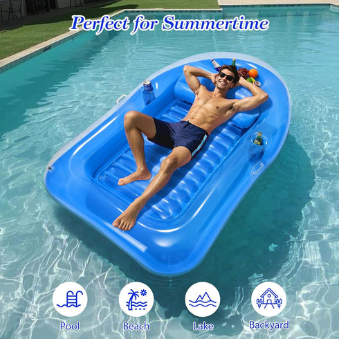 MoKo Pool Floats Adult, Large Floating Bed with Ice Bar, Tanning Bed Pool Raft Inflatable Lounger with Drink Holder