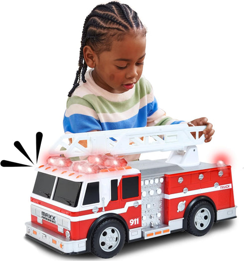 Sunny Days Entertainment Maxx Action 12’’ Large Fire Truck - Lights and Sounds Vehicle with Extendable Ladder