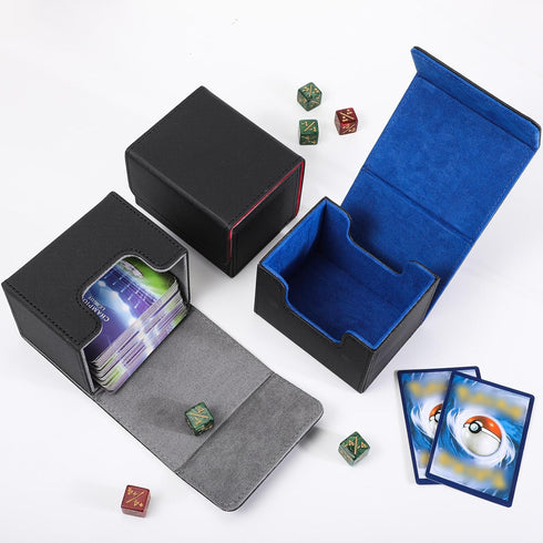 Weewooday 3 Pieces Leather Deck Card Boxes - Compatible with MTG for 100 Plus Cards (Black, Black Red, Black Blue)