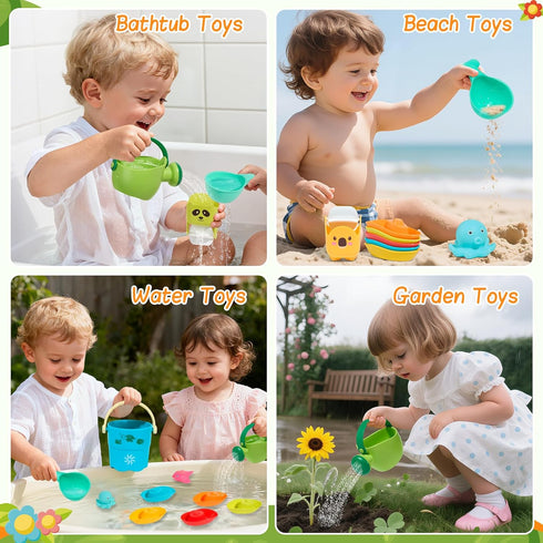 17PCS 1-3 2-4 1+ Mold Free Bath Toys, | Easy Clean Easy-Grip Baby Bath Toys for Kids Ages | Bath Boats Cups Watering