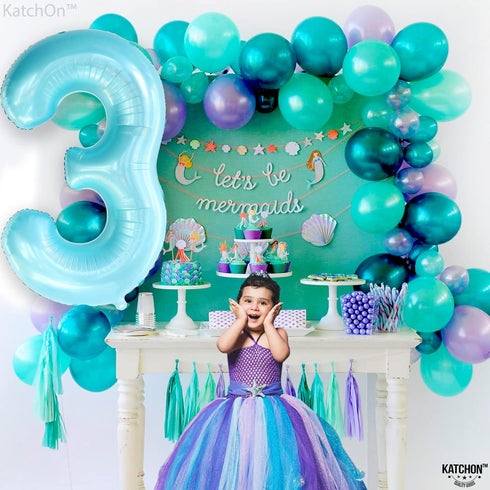 KatchOn Giant Light Blue Number 3 Balloon, 40 Inch, 3rd Birthday Decorations, Baby Shark Theme