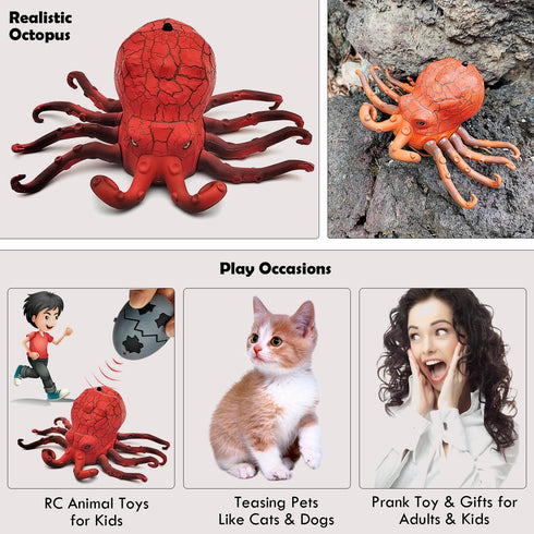 Tipmant Realistic RC Octopus Animal Remote Control Vehicle Car Touch Sensor Prank Toy Teasing Cats Dogs Kids Birthday