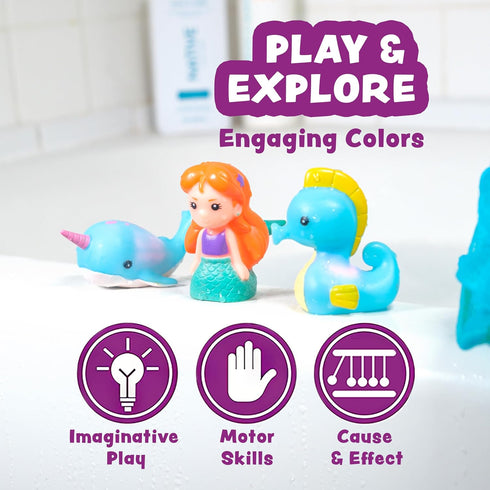 6 Pack Tub Works Mermaid Lagoon Light Up Bath Toys, | Water-Activated Light Up Toys Flash & Change Color | Easy-Grip