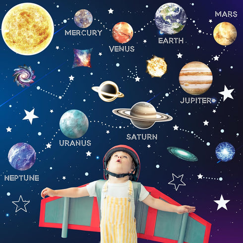 Glow in The Dark Stars and Planets for Ceiling, Glow Solar System Wall Stickers, Space Wall Decals for Kids Boys Room
