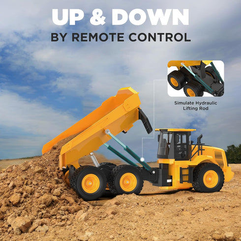 9-Channel 1:18 6-Wheel 6 100-Min 2026 Mighty RC Dump Truck Toy | Scale All-Terrain Construction Vehicle with Lights