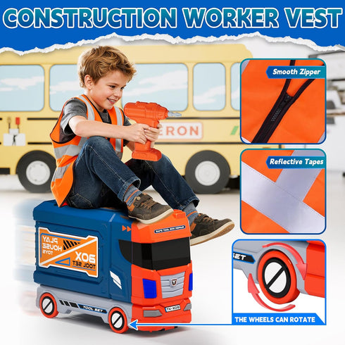 Set 68 Set 3-5, Kids Tool Bench with Electric Drill & Work Clothes, PCS Realistic Toddler Tool for Ages STEM Workbench