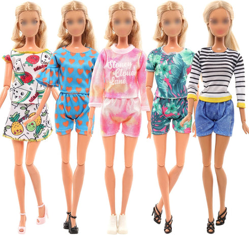 BARWA 10 Sets Doll Clothes - 5 Bikini Swimsuits and 5 Outfit Tops with 10 Shoes for 11.5 Inch Dolls