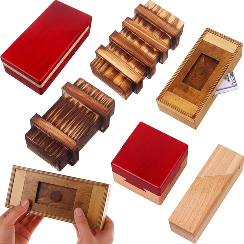 Oppaxf Puzzle Box 6 Pack Wooden Secret Puzzle Box with Hidden Compartment 3D