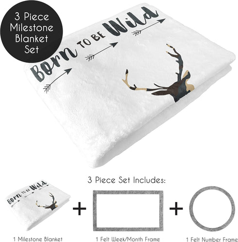 Sweet Jojo Designs Woodland Camo Deer Boy Milestone Blanket Monthly Newborn First Year Growth Mat Baby Shower Memory