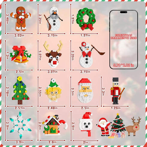 Nubee 13-in-1. Christmas Ornaments Building Kit, Christmas Tree, Wreath, Santa, Snowman, Gingerbread, Reindeer