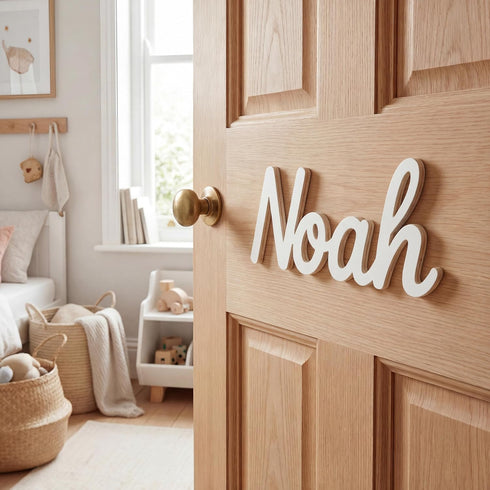 Pabawa Name Sign for Nursery Wooden Name Plaque Baby Girl Wall Decor Boys Room Nameplate Birthday Laser Cut Letters