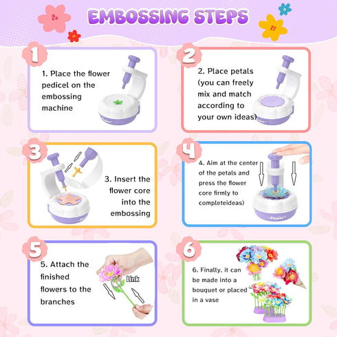 300+PCS 2 3 4 5 6 7 8+ GirlsHome Fabric Flower Bouquets Toys, DIY Flower Making Kit for Kids, Reusable Arts and Crafts
